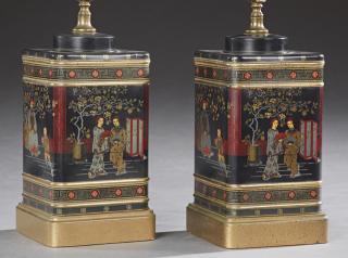 Appraisal: Pair of Frederick Cooper Tole Tea Canister Lamps th c