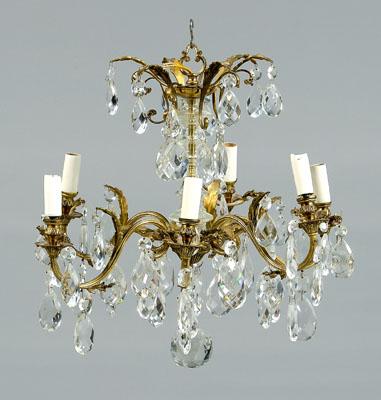 Appraisal: Brass and crystal chandelier two tiers with six scrolled arms