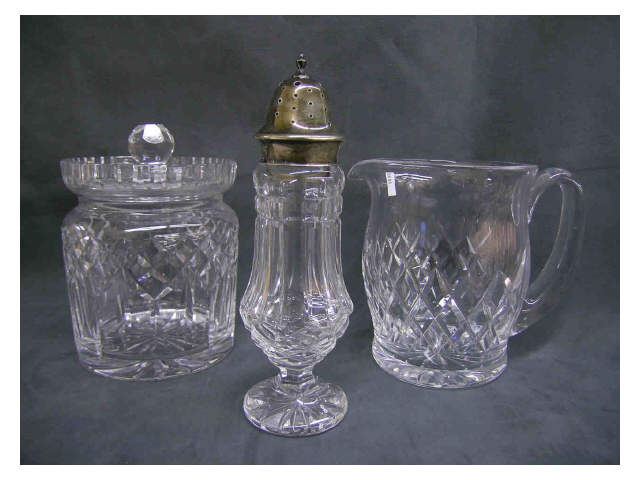 Appraisal: Waterford Crystal confectioner's shaker with hallmarked silver lid Waterford milk