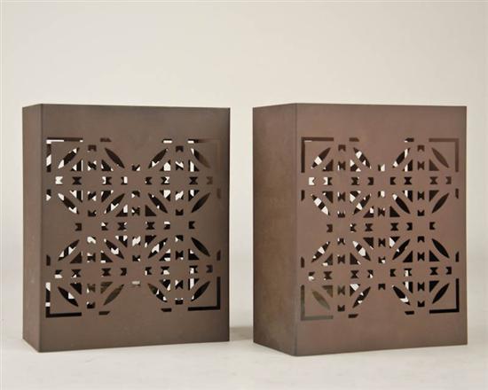 Appraisal: Pair Frank Lloyd Wright Reproduction Candleholders cut metal design H