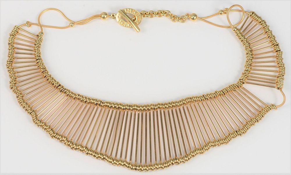 Appraisal: k Gold Wire Necklace mounted with gold pins and beads