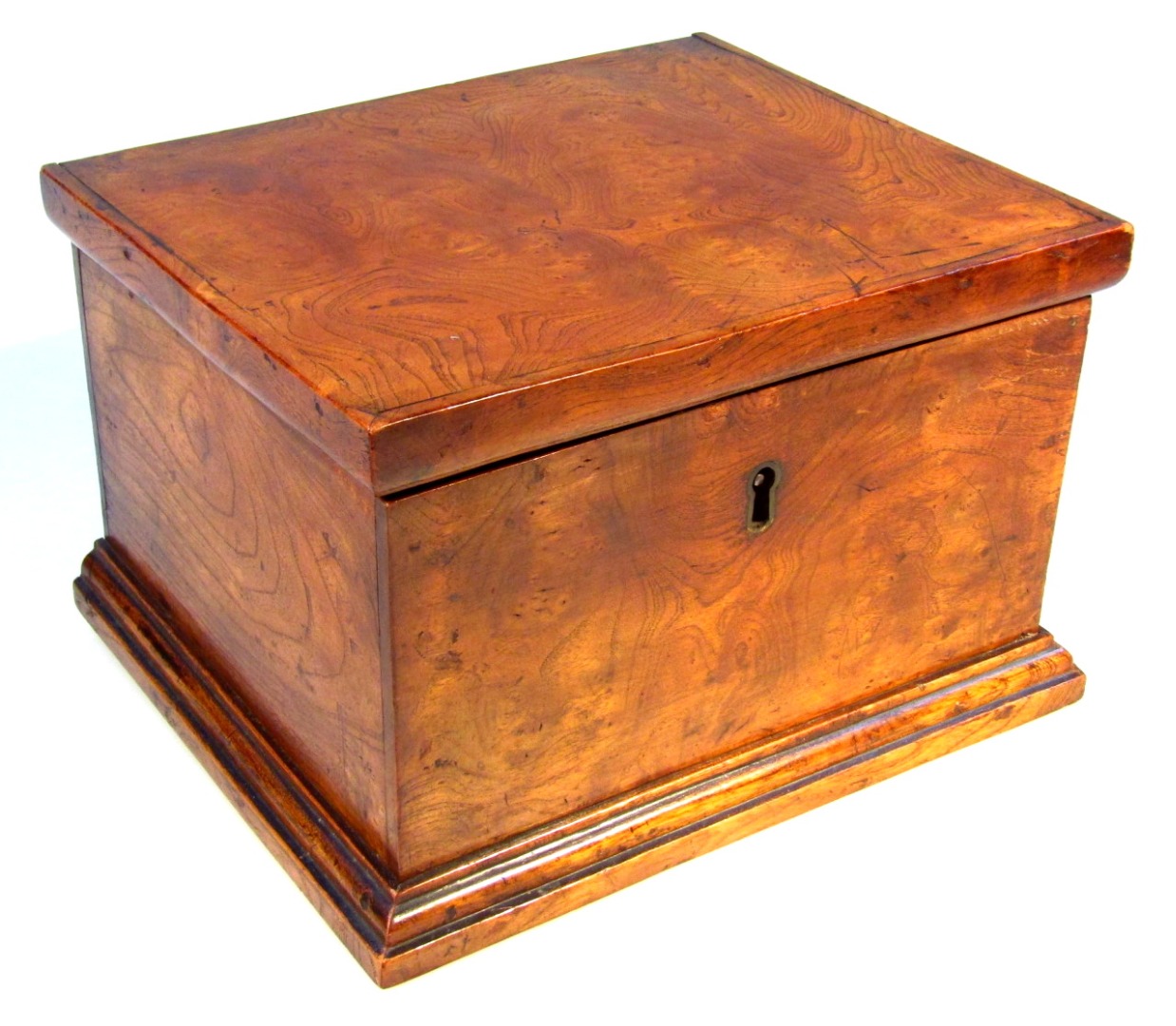 Appraisal: A thC burr walnut stationery box the overhanging rectangular lid