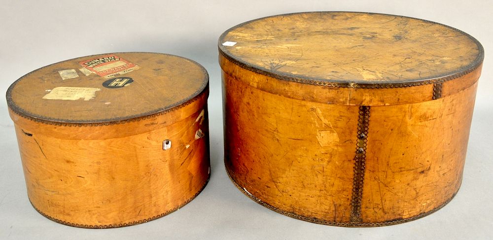 Appraisal: Two large covered banded boxes with metal trim dia in