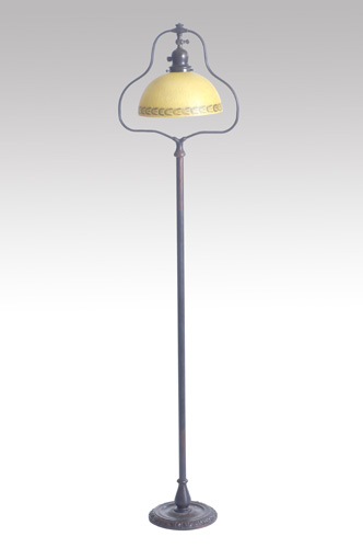 Appraisal: HANDEL Floor lamp with harp frame and an acid-etched hemispherical