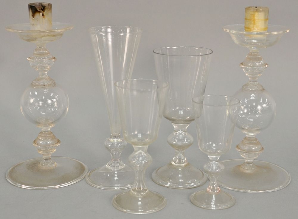 Appraisal: Large group of hand blown glass to include seven decanters