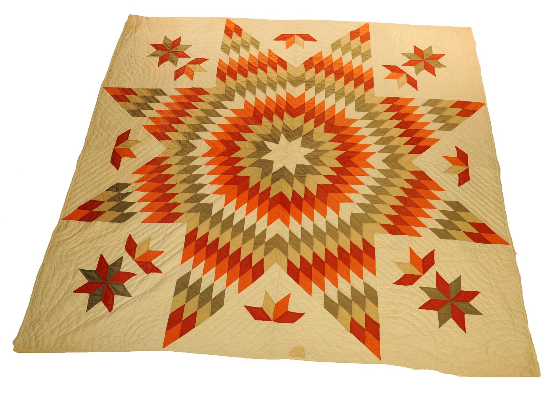 Appraisal: TEXAS STAR PATCHWORK QUILT American mid th century Hand stitched