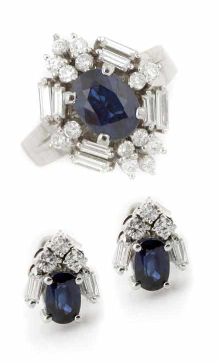 Appraisal: A sapphire diamond and white gold ring with matching earrings