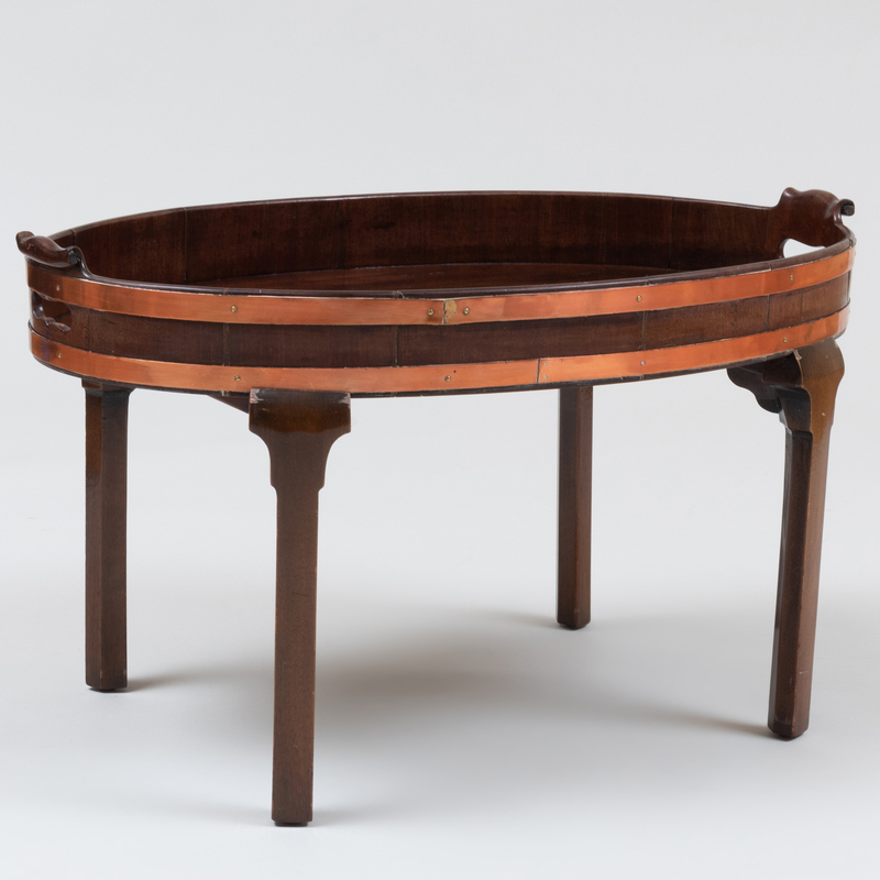 Appraisal: George III Style Copper-Bound Mahogany Tray on Stand x x