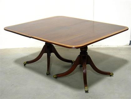 Appraisal: Inlaid mahogany double pedestal two part dining table probably english