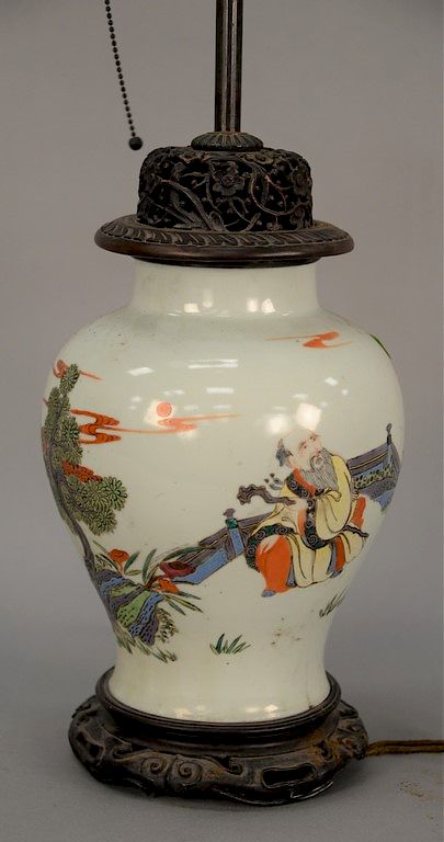 Appraisal: Chinese porcelain vase having enameled scholar in courtyard with flying