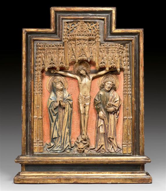 Appraisal: LATE GOTHIC RELIEF with crucifixion group Middle Rhine circa Painted