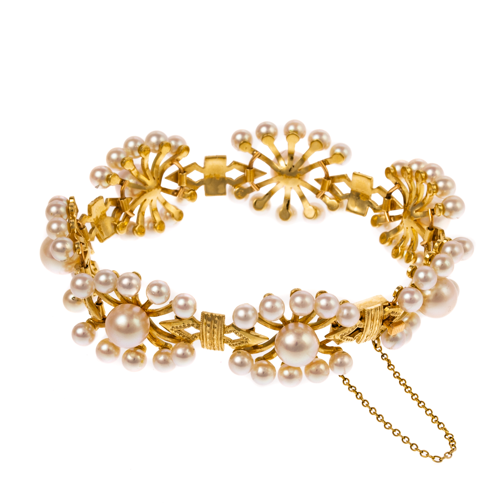 Appraisal: A K YELLOW GOLD PEARL LINK BRACELET K yellow gold