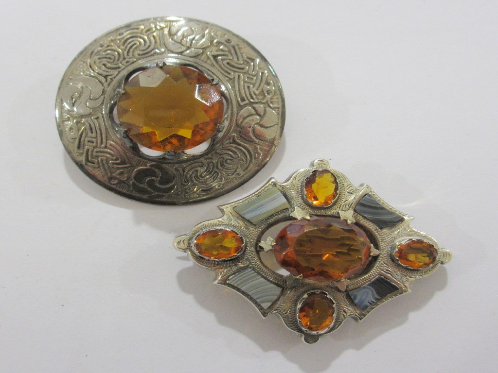 Appraisal: Scottish silver agate and Cairngorm set brooch and one other