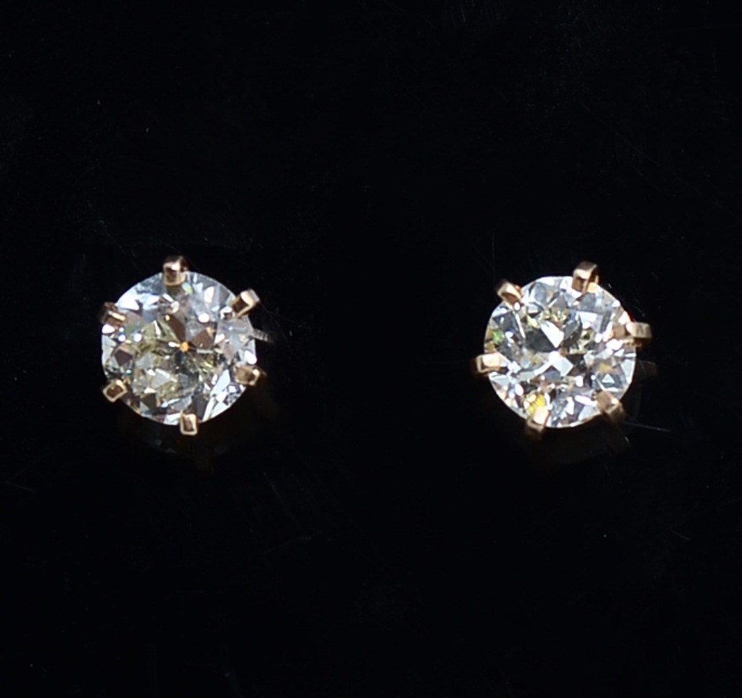 Appraisal: K CLASSIC CTW OEC DIAMOND STUDS CTW old European cut