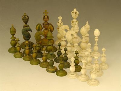 Appraisal: An Indian turned and carved ivory chess set natural and