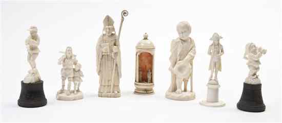 Appraisal: A Group of Seven Continental Ivory Figures including a figure