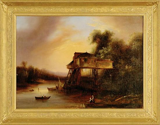 Appraisal: Continental school th century COASTAL SCENE WITH FIGURES oil on