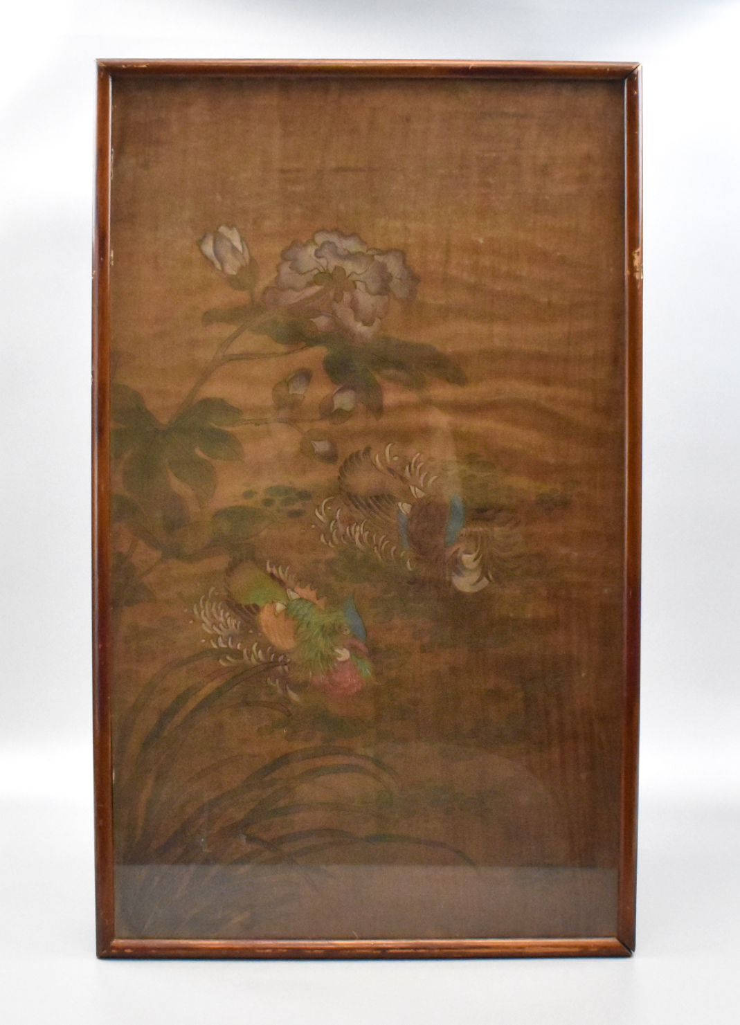 Appraisal: Chinese framed silk painting Qing Dynasty of two Mandarin ducks