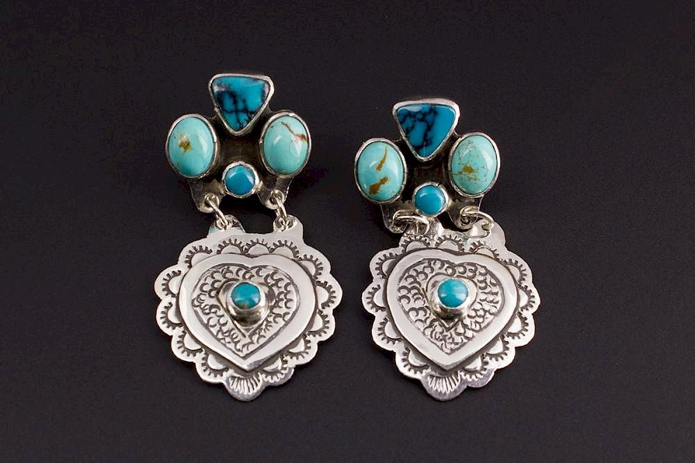 Appraisal: Sterling Silver Turquoise Earrings Beautiful Sterling Silver Kingman and China