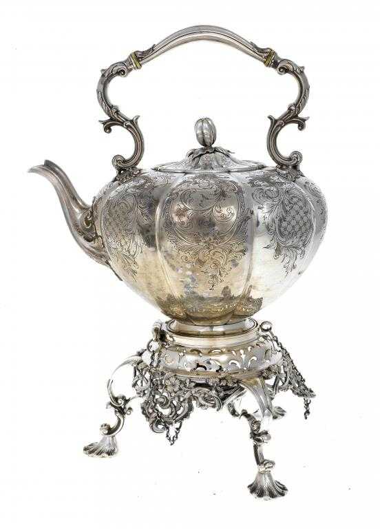 Appraisal: A VICTORIAN TEA KETTLE of melon form the domed lid