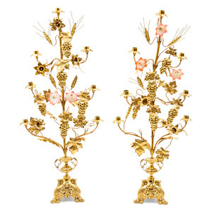 Appraisal: A Pair of Victorian Brass and Glass Seven-Light Candelabra Height