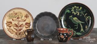 Appraisal: Five pieces of Oley Valley Pottery redware largest - ''