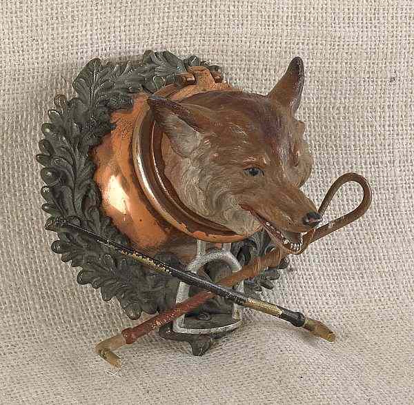 Appraisal: Painted bronze and copper fox head inkwell early th c