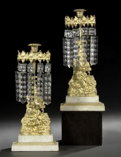 Appraisal: Pair of American Gilt-Lacquered Brass Marble and Cut Glass Fisher