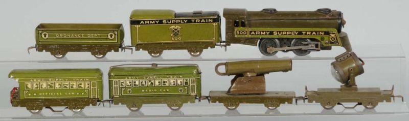 Appraisal: Tin Marx Army Train Set Description Includes Army Supply engine