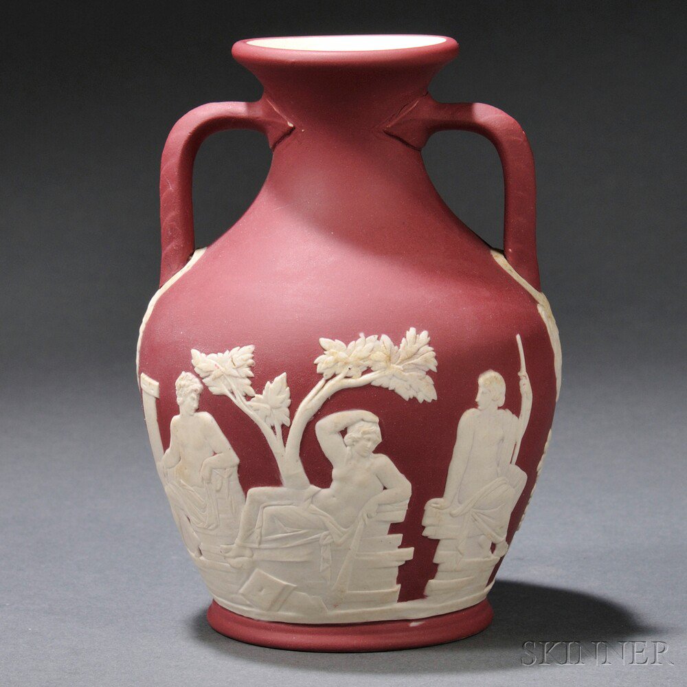 Appraisal: Wedgwood Crimson Jasper Dip Portland Vase England c applied classical