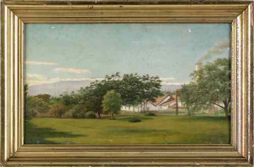 Appraisal: Oil on canvas landscape of a house late th c