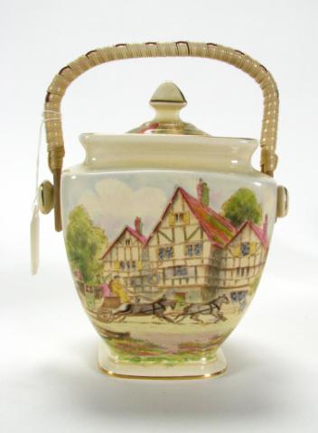 Appraisal: Royal Winton ''Happy Days'' Biscuit Jar with hand painted inn