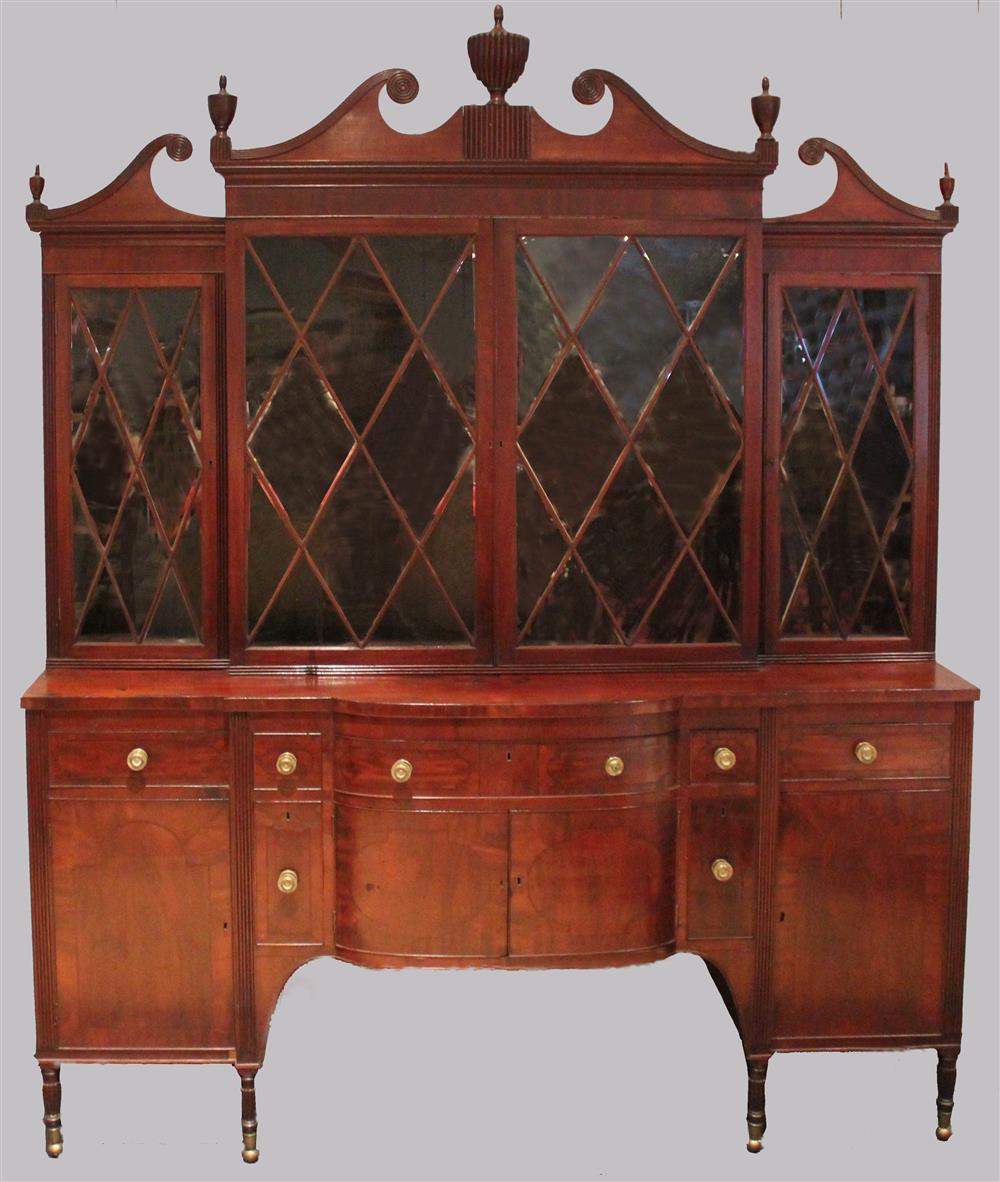 Appraisal: FEDERAL INLAID MAHOGANY BOW FRONT SIDEBOARD BOOKCASE MARYLAND OR VIRGINIA