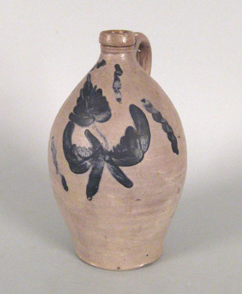 Appraisal: American stoneware jug early th c with cobalt floral decoration