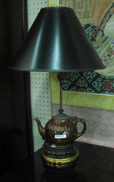 Appraisal: Table lamp with brown salt-glazed stoneware teapot as accent