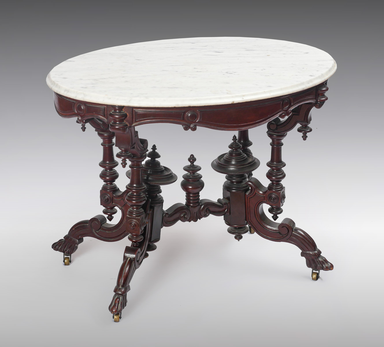 Appraisal: MARBLE TOP VICTORIAN TABLE White Grey marble top Victorian table