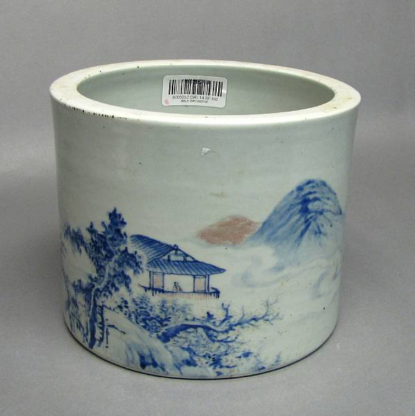 Appraisal: A porcelain brush pot with underglaze blue and copper red