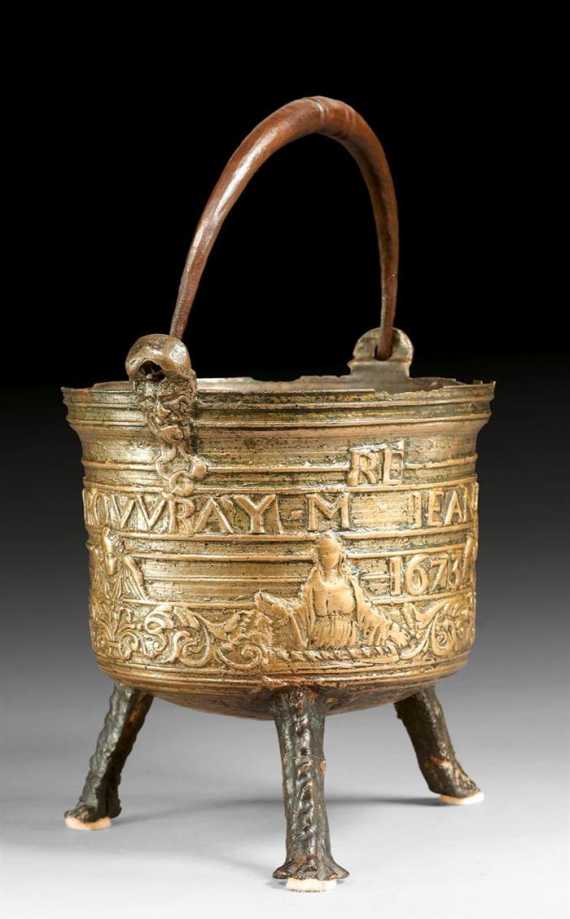 Appraisal: HOLY WATER STOUP Baroque France dated Brass and iron The