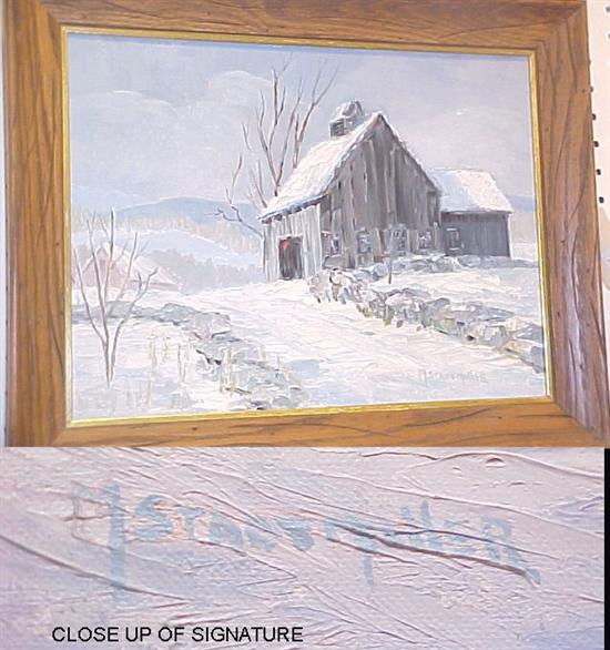 Appraisal: M Sta Miller oil on canvas board winter lanscape with