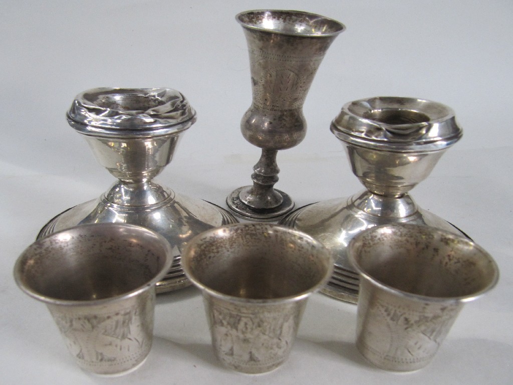 Appraisal: Lot comprising pair of silver candl