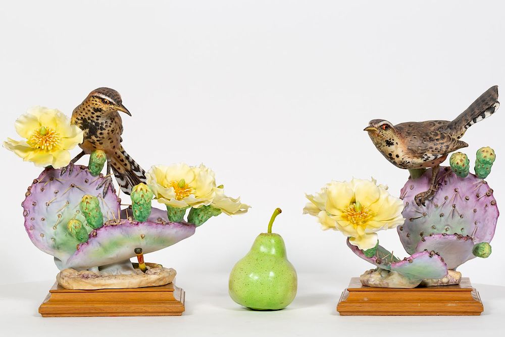 Appraisal: Pair Doughty Cactus Wren Figurines w Boxes Dorothy Doughty Italian