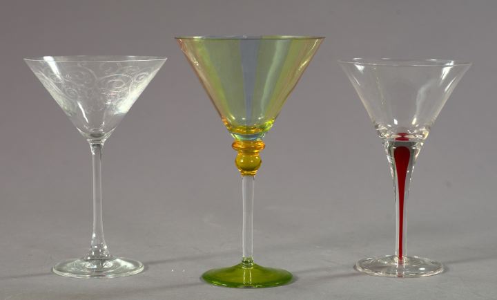 Appraisal: Twenty-Four-Piece Harlequin Suite of Martini Glasses consisting of ten colorless