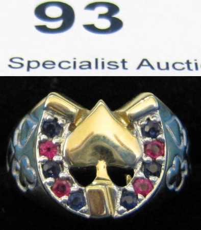 Appraisal: CT Sapphire Ruby Horse Shoe Ring size N retail price