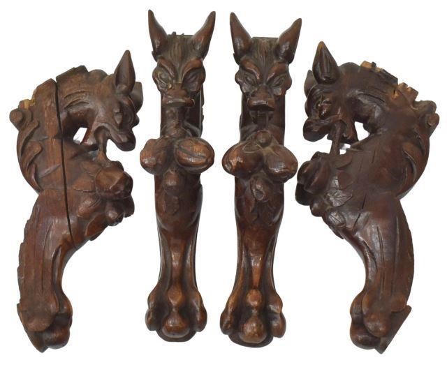 Appraisal: lot of Continental figural carved oak architectural elements th c