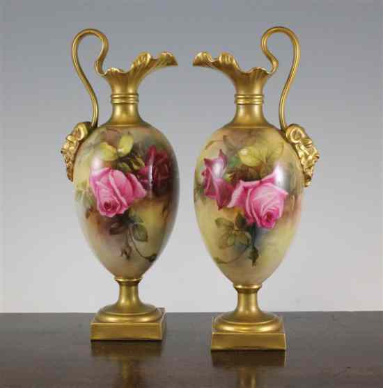 Appraisal: A pair of Worcester ovoid ewers date code for painted