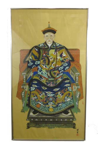 Appraisal: CHINESE TH CENTURY PAIR OILS ON TEXTILE The emperor and