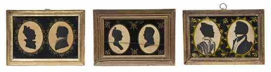 Appraisal: Three Framed Profile Bust Silhouette Couples each a hollow cut