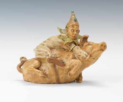 Appraisal: An Austrian Figural Humidor of a Clown Riding a Pig