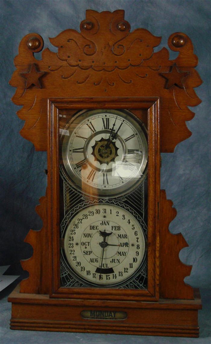 Appraisal: Charles Feishtinger oak double dial calendar clock h working Estimate