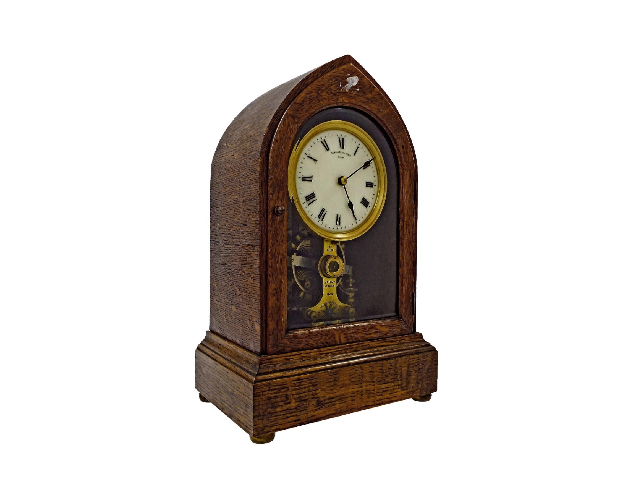 Appraisal: Oak Eureka lancet mantel clock the circular dial signed Eureka